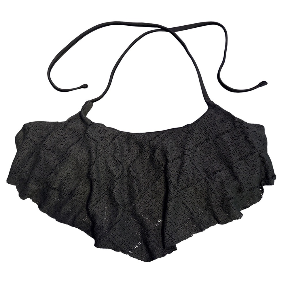 Xhilaration Women Black Crochet Flounce‎ Halter Bikini Swim Top XL